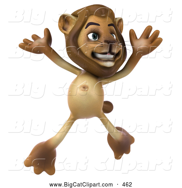 Big Cat Vector Clipart of a Lion Character Jumping While Smiling