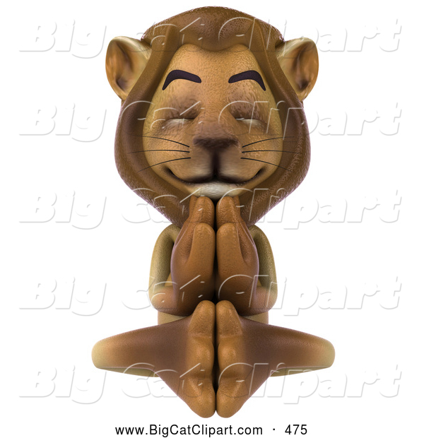 Big Cat Vector Clipart of a Lion Character Meditating and Relaxing