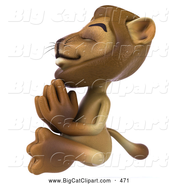 Big Cat Vector Clipart of a Lion Character Meditating While Smiling