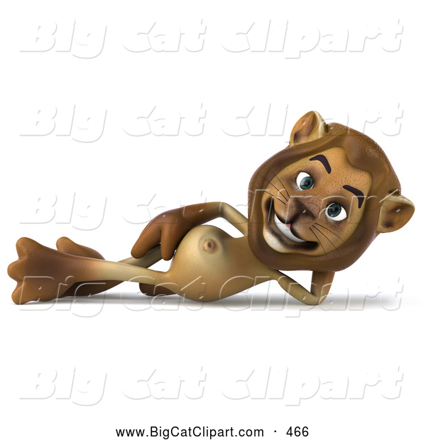Big Cat Vector Clipart of a Lion Character Reclined on His Side While Smiling