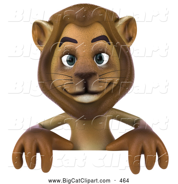 Big Cat Vector Clipart of a Lion Character Standing Behind a Blank Sign While Smiling