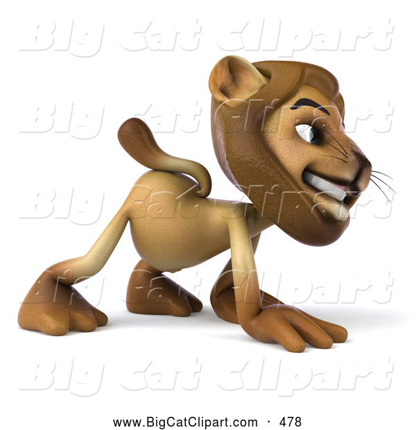 Big Cat Vector Clipart of a Lion Character Walking on All Fours to the Right