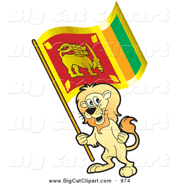 Big Cat Vector Clipart of a Lion Holding a Sri Lanka Flag