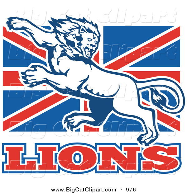 Big Cat Vector Clipart of a Lion on British Flag