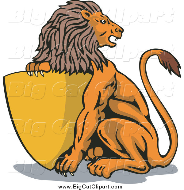 Big Cat Vector Clipart of a Lion with a Golden Shield