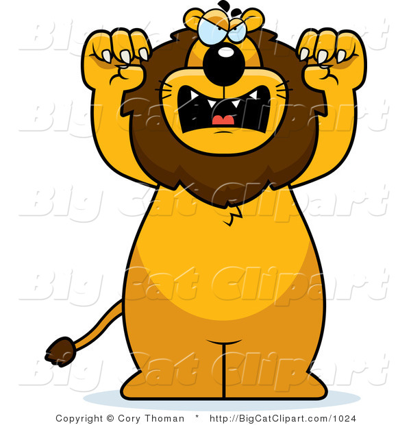 Big Cat Vector Clipart of a Mad Lion Standing Upright