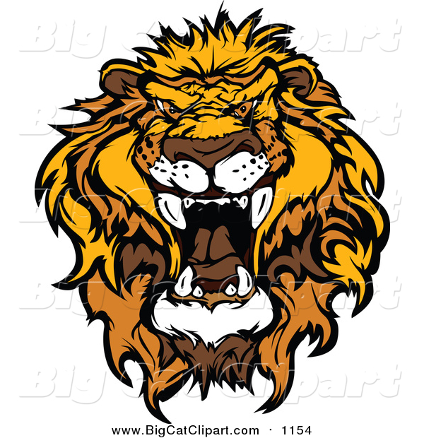Big Cat Vector Clipart of a Mad Roaring Lion Head