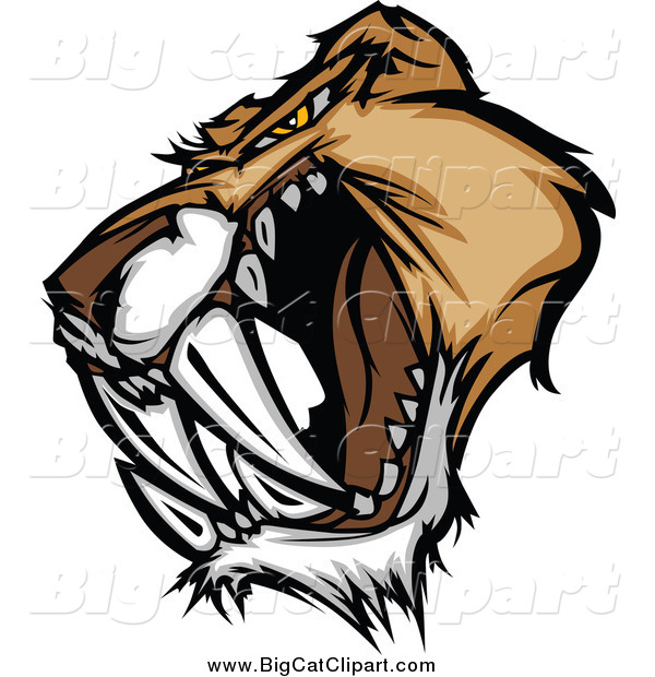 Big Cat Vector Clipart of a Mad Saber Tooth Tiger Head Growling