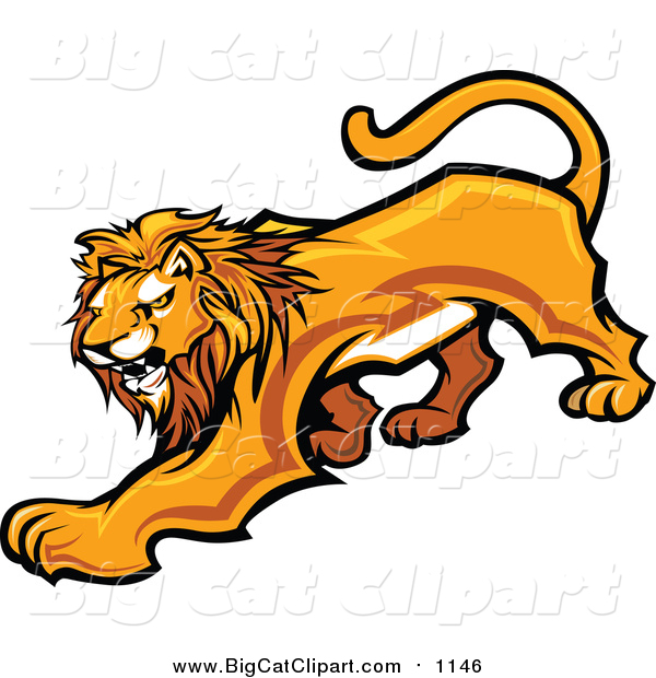Big Cat Vector Clipart of a Male Lion Prowling