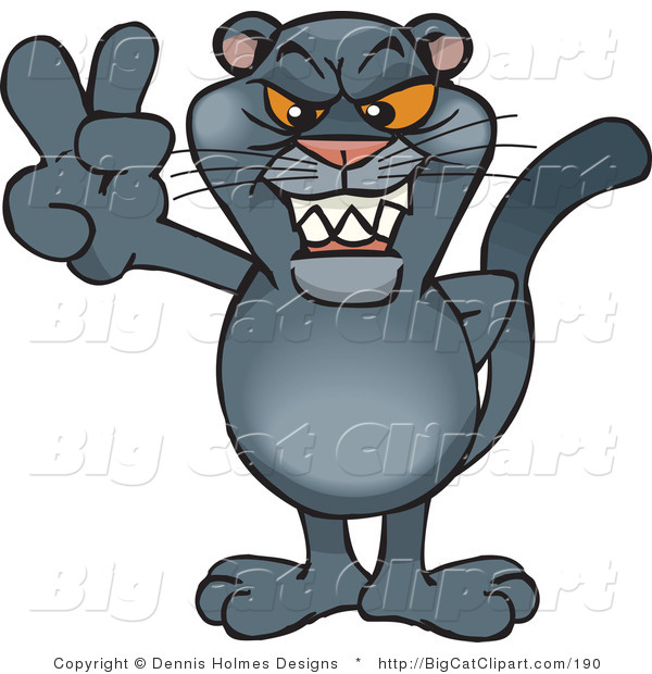 Big Cat Vector Clipart of a Peaceful Panther Grinning and Gesturing the Peace Sign
