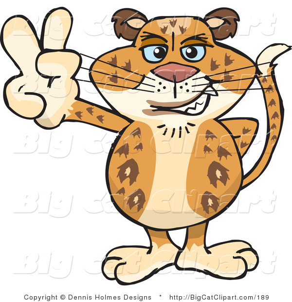 Big Cat Vector Clipart of a Peaceful Spotted Leopard Smiling and Gesturing the Peace Sign