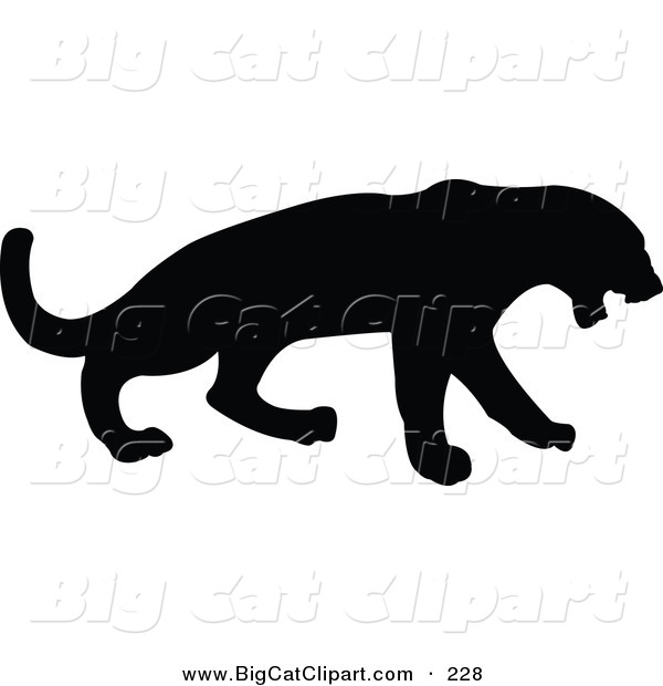 Big Cat Vector Clipart of a Profiled Black Leopard Silhouette Facing Right