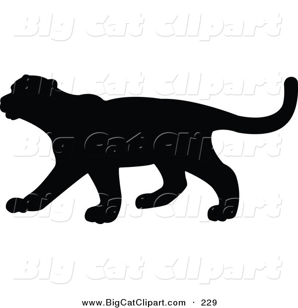 Big Cat Vector Clipart of a Profiled Black Puma Silhouette Walking Left
