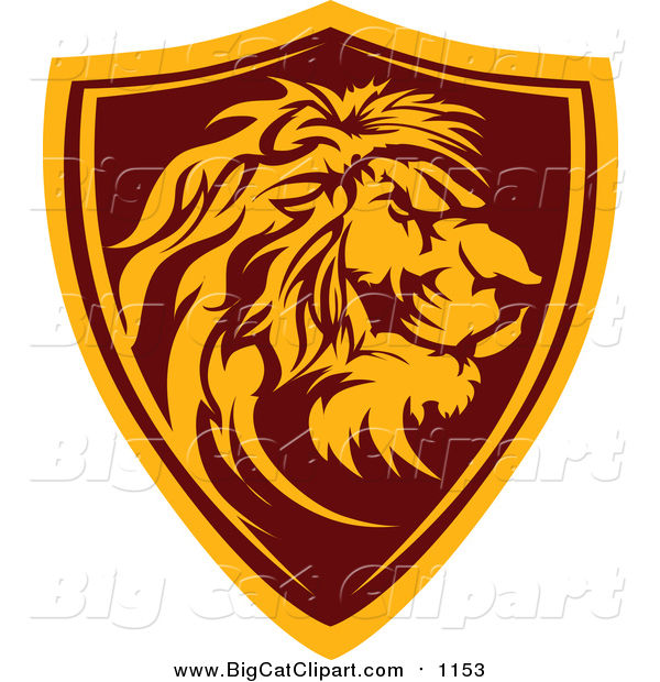 Big Cat Vector Clipart of a Profiled Male Lion Shield Badge