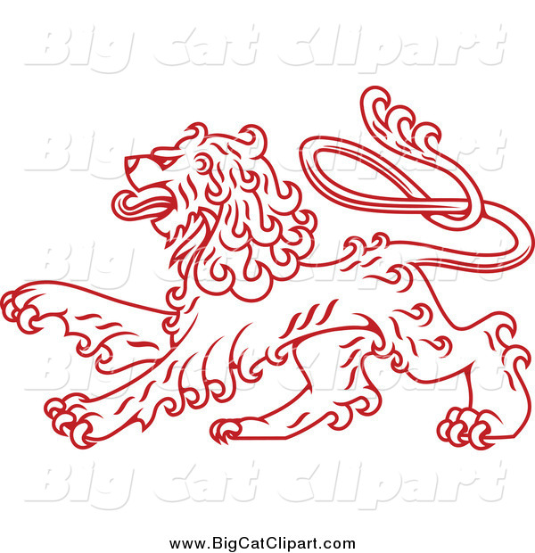 Big Cat Vector Clipart of a Red Curly Haired Heraldic Lion