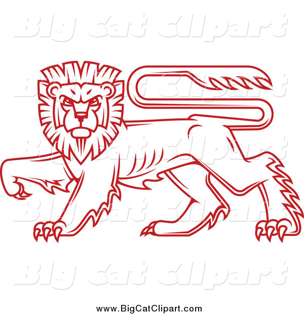 Big Cat Vector Clipart of a Red Heraldic Lion