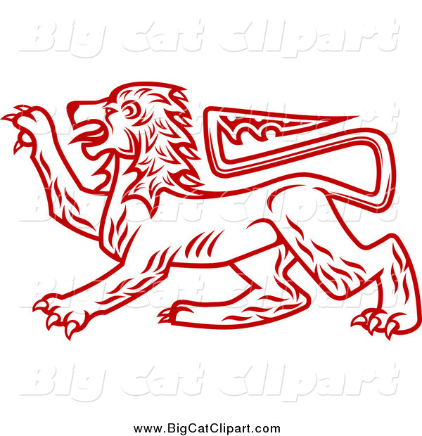 Big Cat Vector Clipart of a Red Heraldic Lion in Profile