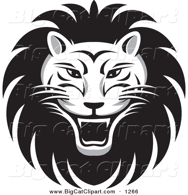 Big Cat Vector Clipart of a Roaring Male Lion Face
