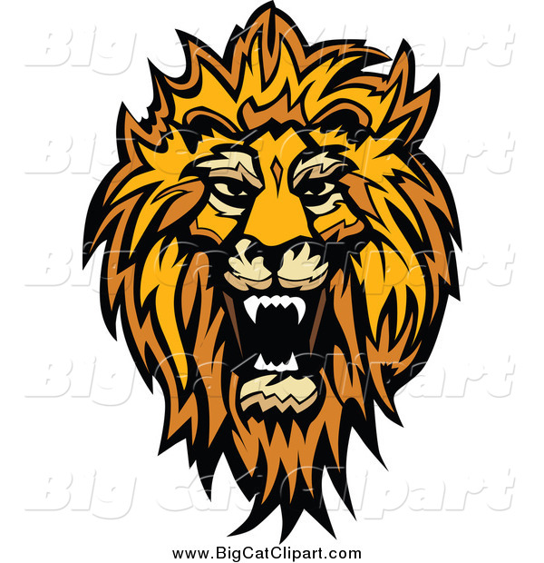 Big Cat Vector Clipart of a Roaring Male Lion Head
