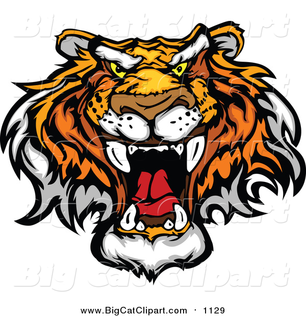 Big Cat Vector Clipart of a Roaring Tiger Mascot Face