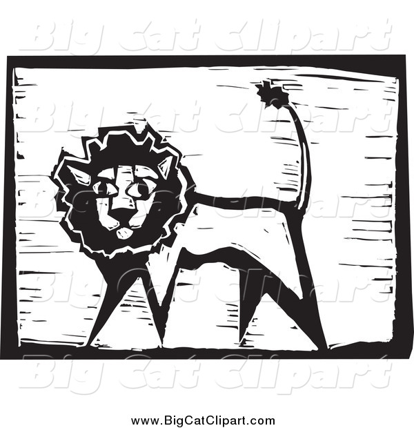 Big Cat Vector Clipart of a Safari Lion Woodcut
