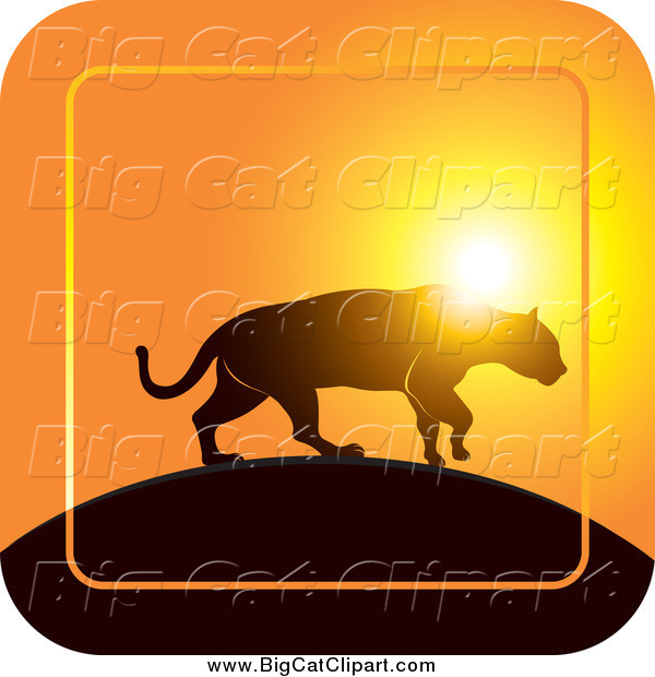 Big Cat Vector Clipart of a Silhouetted Jaguar Walking on a Hill at Sunset Icon