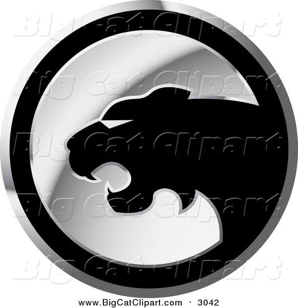 Big Cat Vector Clipart of a Silver and Black Round Cheetah Icon