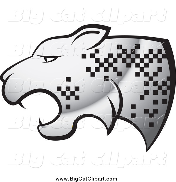Big Cat Vector Clipart of a Silver Cheetah with Pixelated Spots