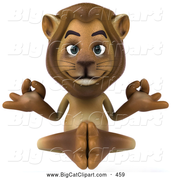 Big Cat Vector Clipart of a Smiling Lion Character Meditating
