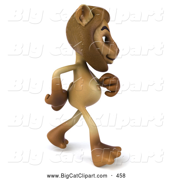 Big Cat Vector Clipart of a Smiling Lion Character Walking to the Right