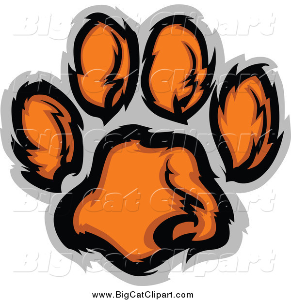 Big Cat Vector Clipart of a Tiger Paw Print in Orange and Gray