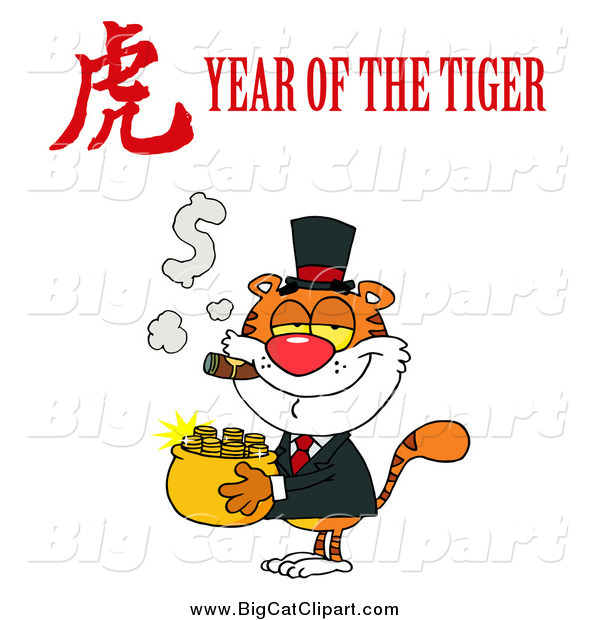 Big Cat Vector Clipart of a Wealthy Tiger with a Year of the Tiger Chinese and Text