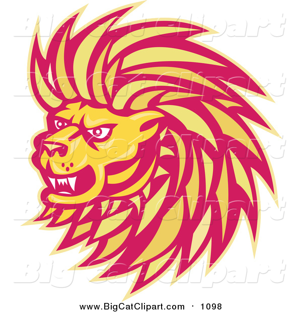 Big Cat Vector Clipart of a Yellow and Red Angry Lion Head