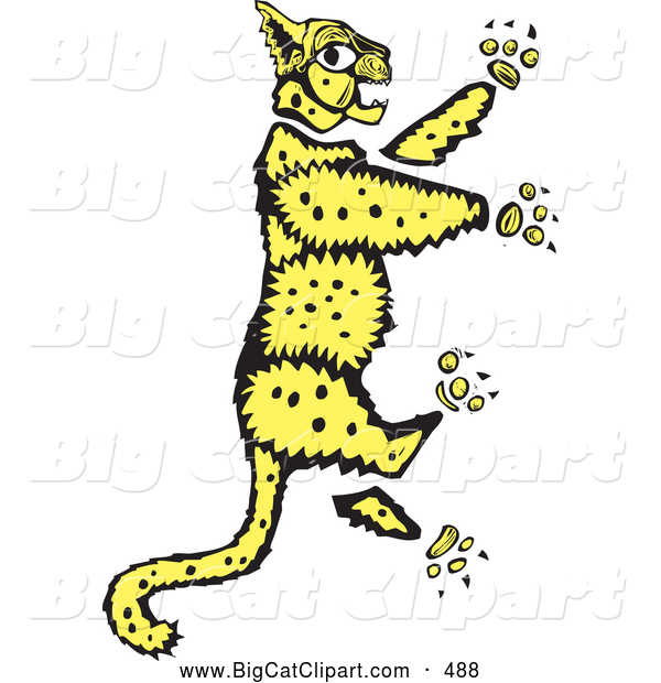 Big Cat Vector Clipart of a Yellow Leopard Rampant