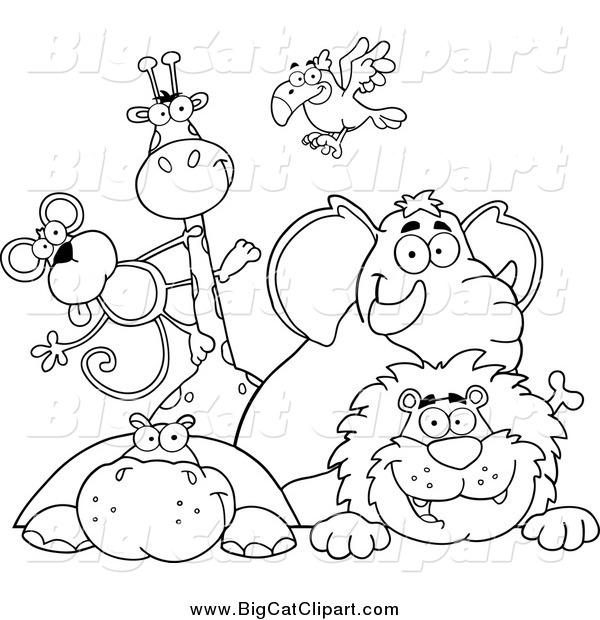 Big Cat Vector Clipart of Black and White Happy Zoo Animals over a Sign
