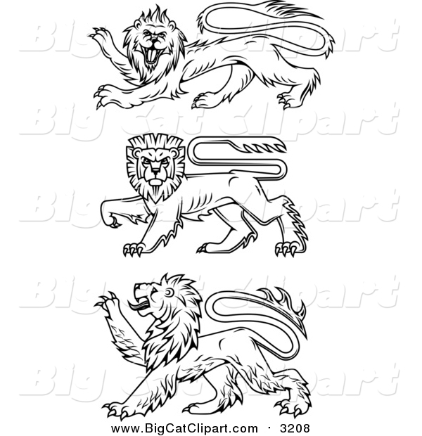 Big Cat Vector Clipart of Black Heraldic Lions