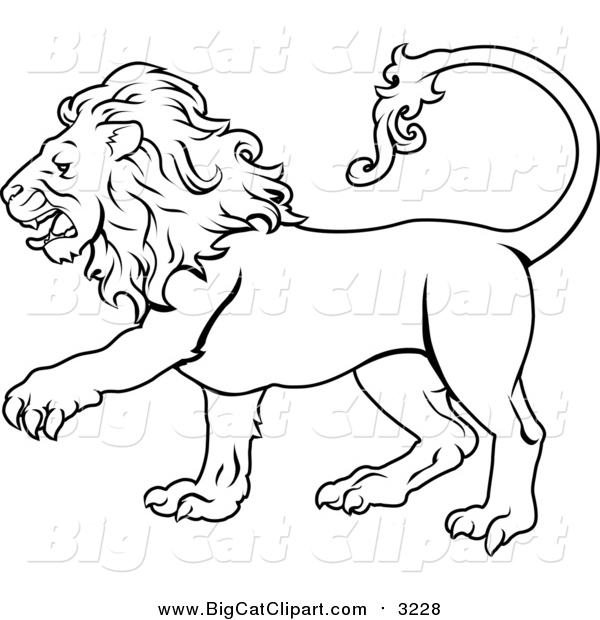 Big Cat Vector Clipart of Lineart of the Leo Lion Zodiac Astrology Sign