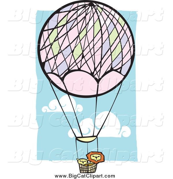 Big Cat Vector Clipart of Lions in a Hot Air Balloon