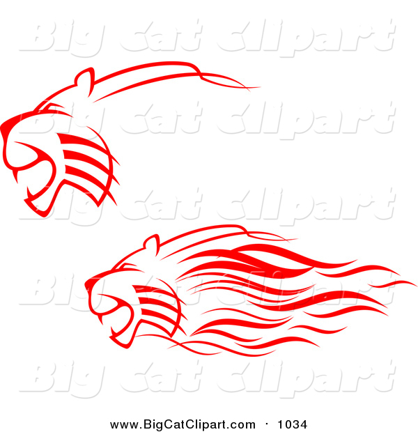 Big Cat Vector Clipart of Red Lions Charging