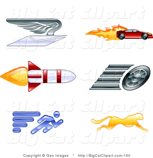 Big Cat Vector Clipart of Running Cheetah and Speed Icons