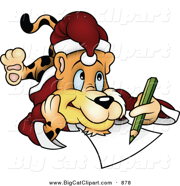 Cartoon Vector Clipart of a Cheetah Writing Letter to Santa