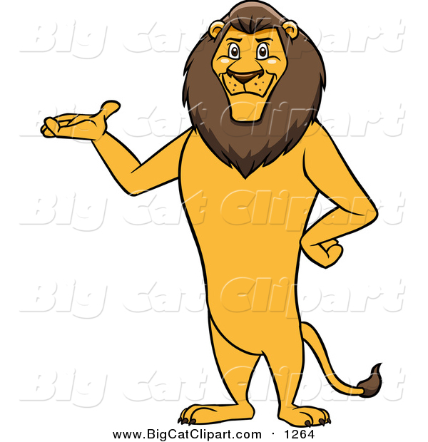 Cartoon Vector Clipart of a Male Lion Presenting and Standing Upright
