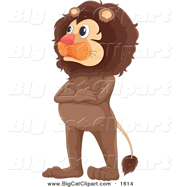 Cartoon Vector Clipart of a Male Lion Standing with Folded Arms