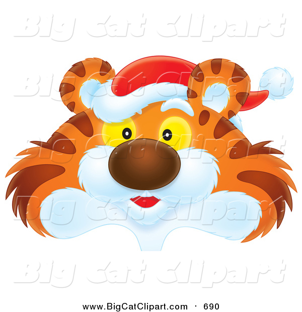Clipart of Tiger Wearing Santa Hat