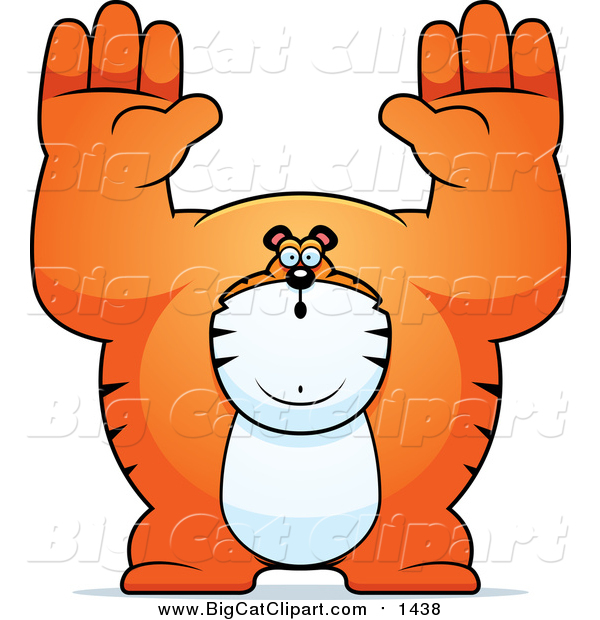 Vector Clipart of a Big Orange Tiger with Hands up - Cartoon Style