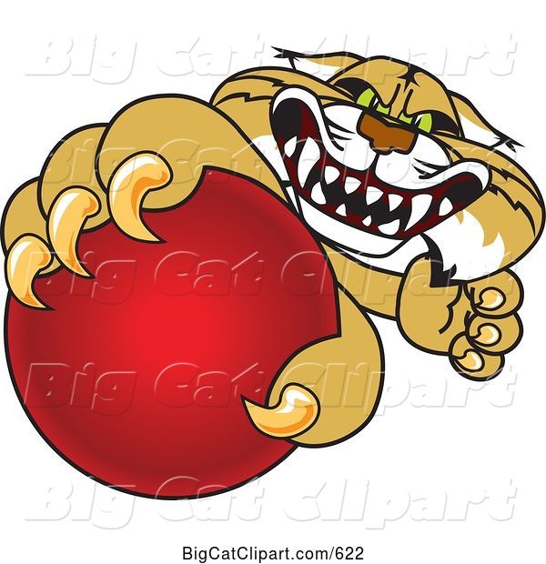 Vector Clipart of a Cartoon Bobcat Character Grabbing a Red Ball