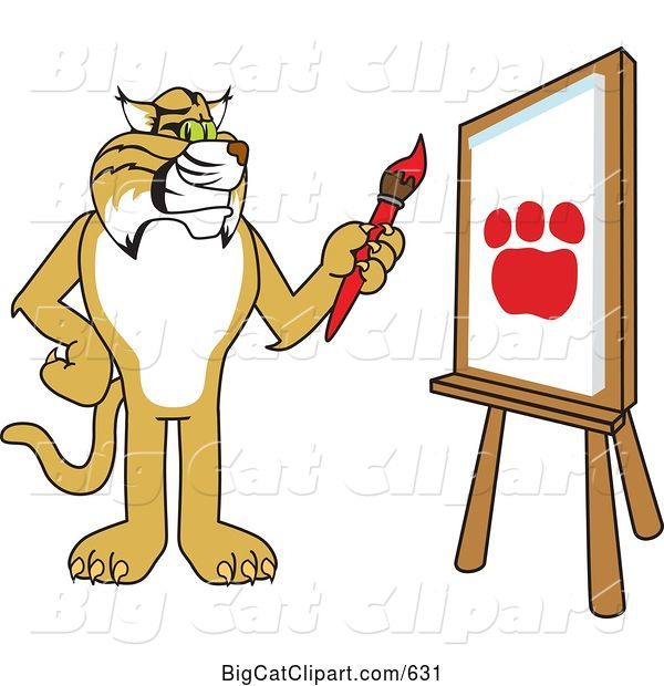 Vector Clipart of a Cartoon Bobcat Character Painting a Paw Print