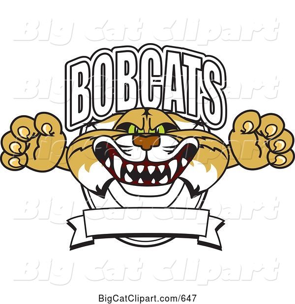 Vector Clipart of a Cartoon Bobcat Character School Logo with a Banner