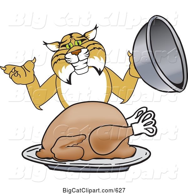Vector Clipart of a Cartoon Bobcat Character Serving a Turkey