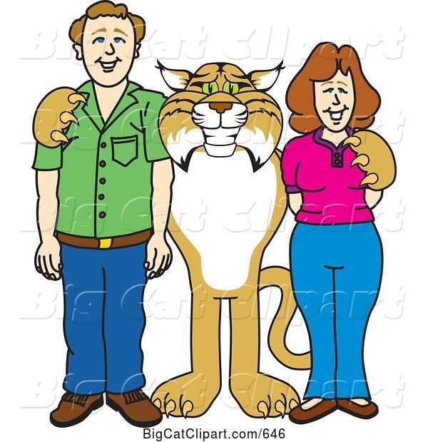 Vector Clipart of a Cartoon Bobcat Character with Teachers or Parents
